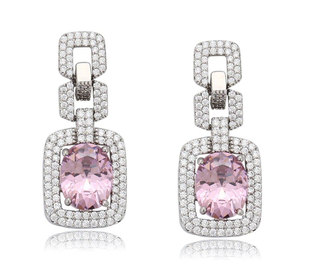 Pendientes perla rosa chapados en platino