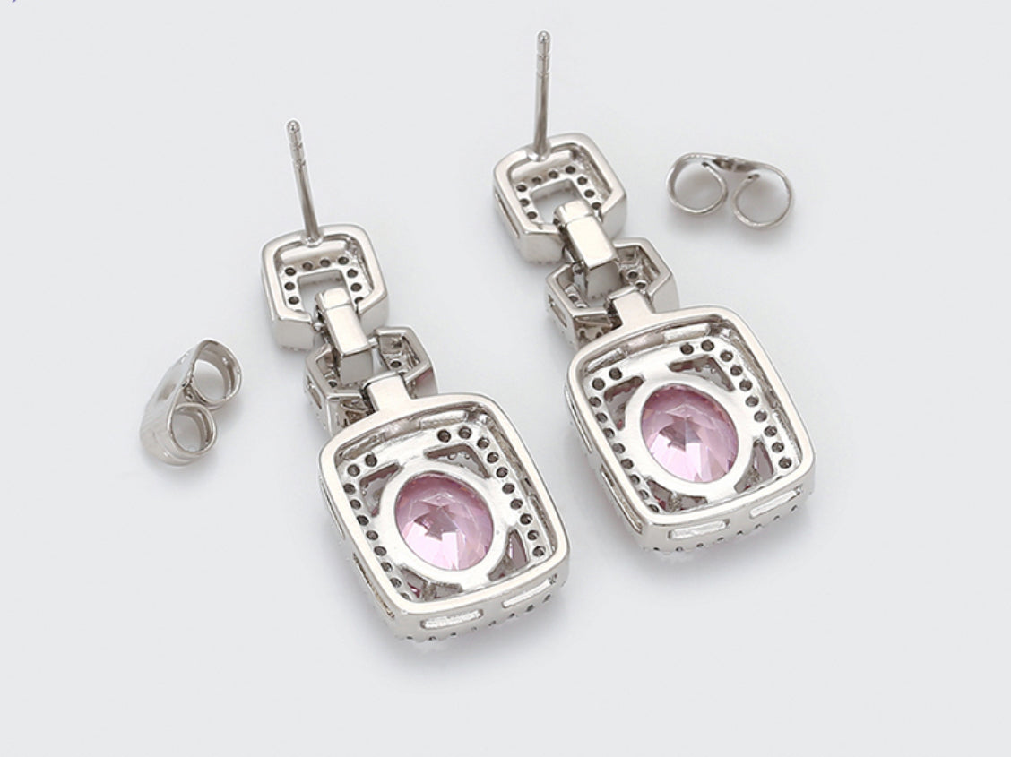 Pendientes perla rosa chapados en platino