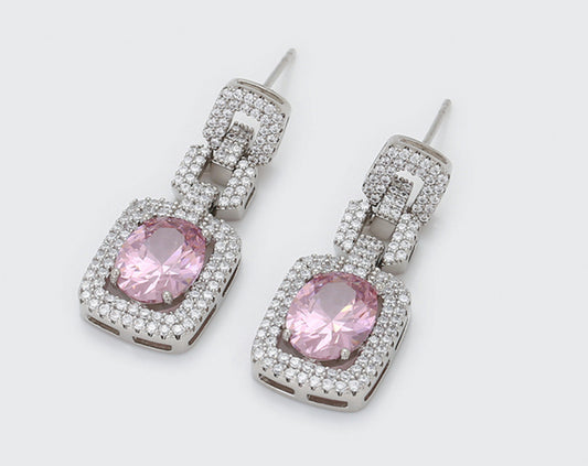 Pendientes perla rosa chapados en platino