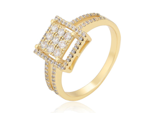 Anillo de diamantes bañado en oro de 14 quilates