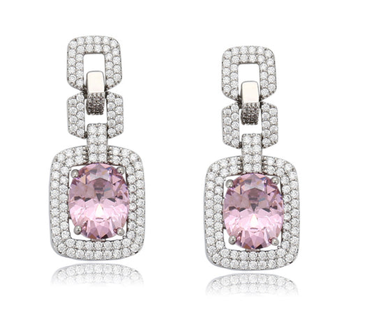 Pendientes perla rosa chapados en platino